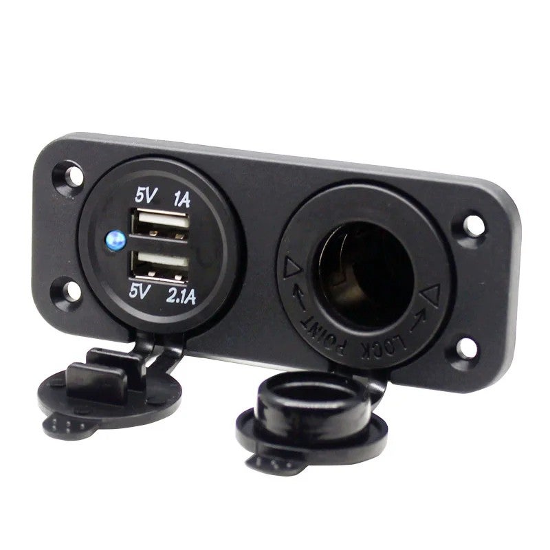 Bluejw Waterproof Dual USB Car Charger Socket, DC 12V/24V Panel Mount Cigarette Lighter Adapter for Boat, Mobile Phone, Automobile - Image 1